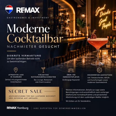 Exklusive Cocktailbar in zentraler Lage – diskrete Übernahme